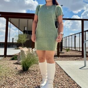 Women's Short Sleeve Cozy Knit Mini Sweater Dress - A New Day™ Green S
